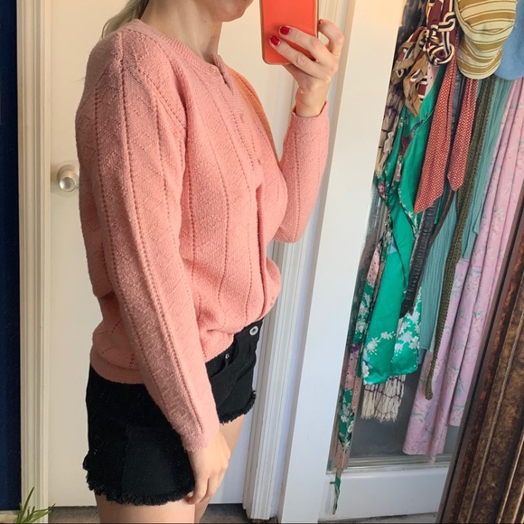 Sweet Pink Knit Cardigan Sweater Medium vintage - Picture 4 of 9